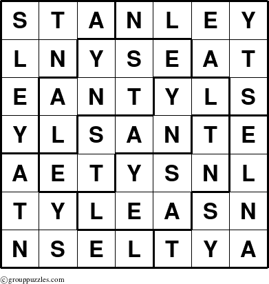 The grouppuzzles.com Answer grid for the Stanley puzzle for 