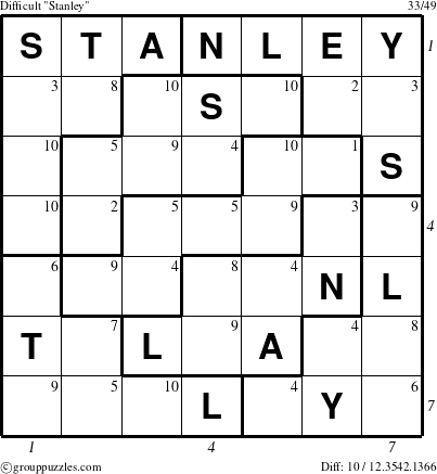 The grouppuzzles.com Difficult Stanley puzzle for  with all 10 steps marked