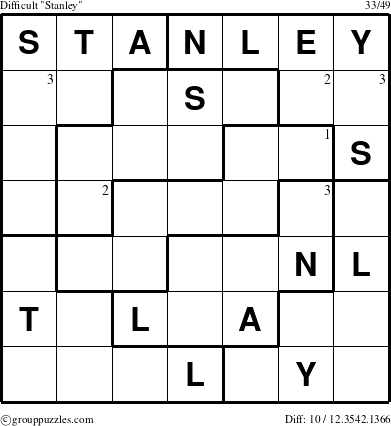 The grouppuzzles.com Difficult Stanley puzzle for  with the first 3 steps marked