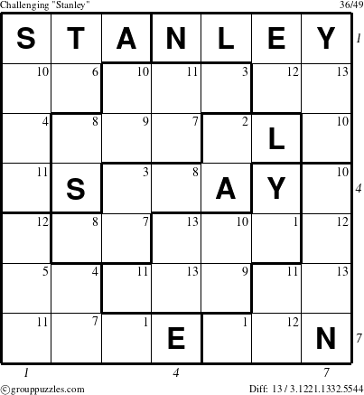 The grouppuzzles.com Challenging Stanley puzzle for  with all 13 steps marked