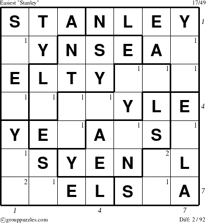 The grouppuzzles.com Easiest Stanley puzzle for , suitable for printing, with all 2 steps marked