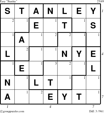 The grouppuzzles.com Easy Stanley puzzle for  with all 3 steps marked