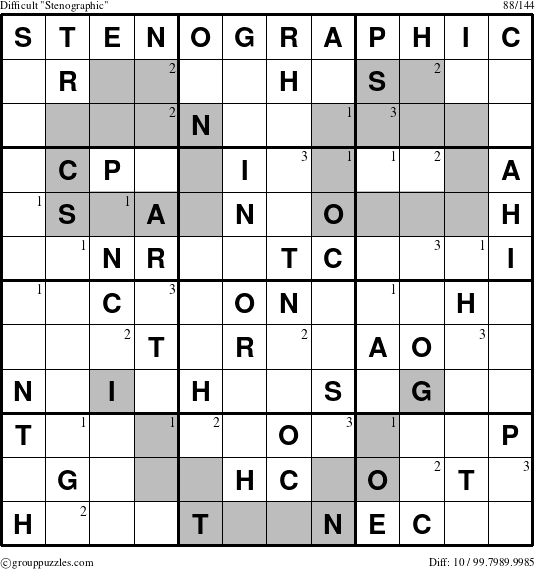 The grouppuzzles.com Difficult Stenographic puzzle for  with the first 3 steps marked