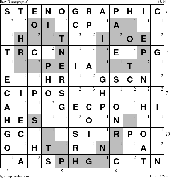 The grouppuzzles.com Easy Stenographic puzzle for  with all 3 steps marked