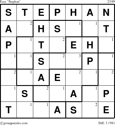 The grouppuzzles.com Easy Stephan puzzle for  with the first 3 steps marked