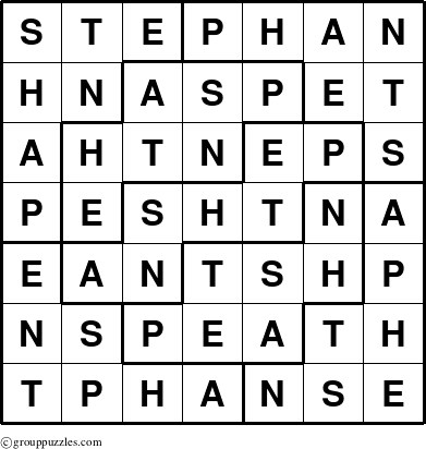 The grouppuzzles.com Answer grid for the Stephan puzzle for 