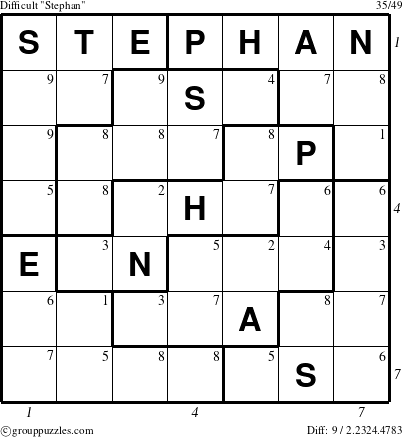 The grouppuzzles.com Difficult Stephan puzzle for  with all 9 steps marked