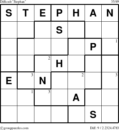 The grouppuzzles.com Difficult Stephan puzzle for  with the first 3 steps marked