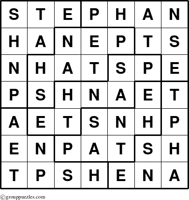 The grouppuzzles.com Answer grid for the Stephan puzzle for 