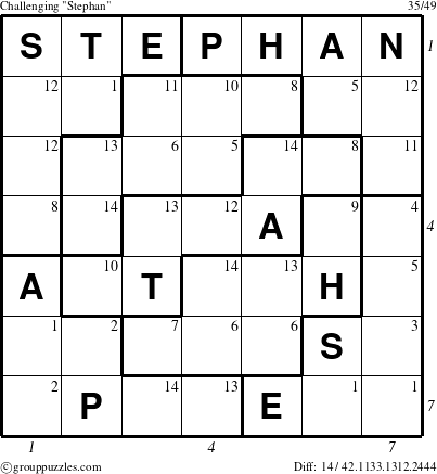 The grouppuzzles.com Challenging Stephan puzzle for  with all 14 steps marked