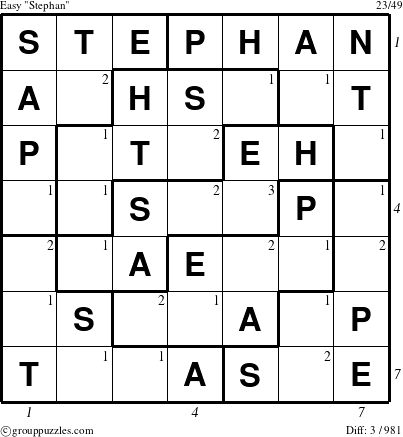 The grouppuzzles.com Easy Stephan puzzle for  with all 3 steps marked