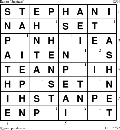 The grouppuzzles.com Easiest Stephani puzzle for , suitable for printing, with all 2 steps marked