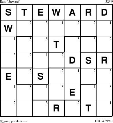 The grouppuzzles.com Easy Steward puzzle for  with the first 3 steps marked