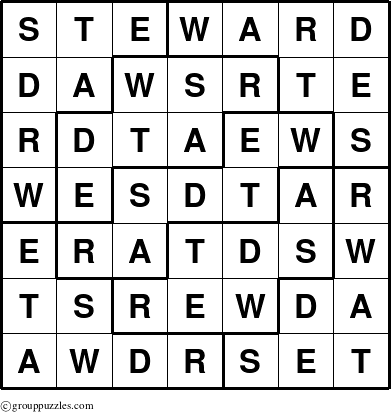 The grouppuzzles.com Answer grid for the Steward puzzle for 