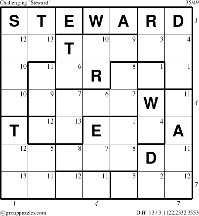 The grouppuzzles.com Challenging Steward puzzle for , suitable for printing, with all 13 steps marked