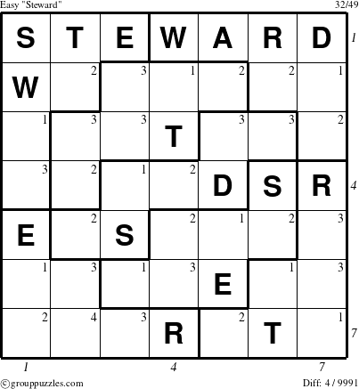 The grouppuzzles.com Easy Steward puzzle for  with all 4 steps marked