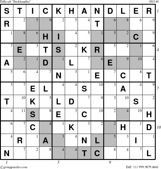 The grouppuzzles.com Difficult Stickhandler puzzle for , suitable for printing, with all 11 steps marked