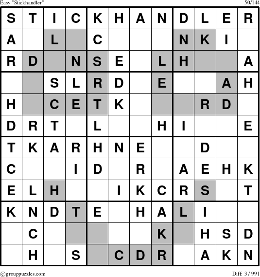 The grouppuzzles.com Easy Stickhandler puzzle for 