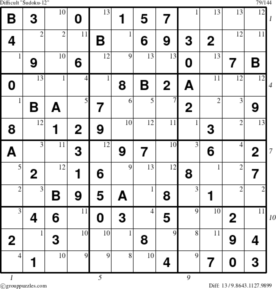 The grouppuzzles.com Difficult Sudoku-12 puzzle for , suitable for printing, with all 13 steps marked