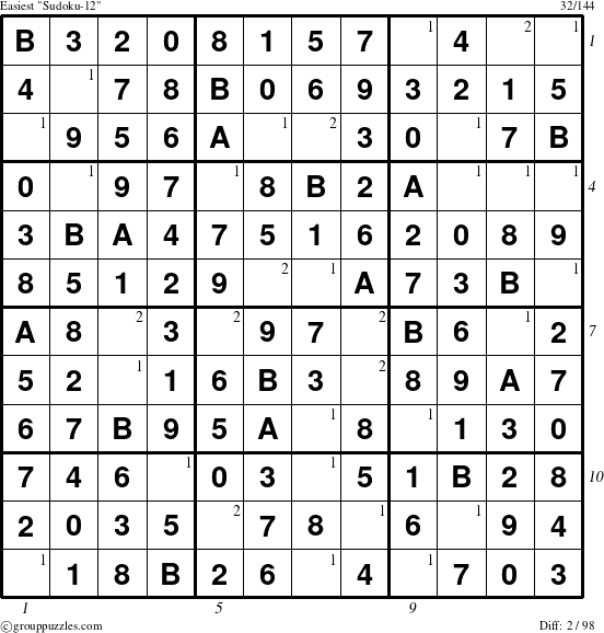 The grouppuzzles.com Easiest Sudoku-12 puzzle for , suitable for printing, with all 2 steps marked