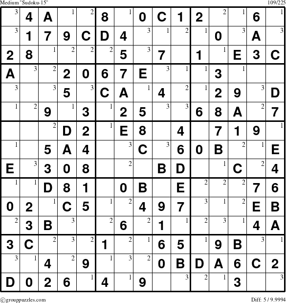 The grouppuzzles.com Medium Sudoku-15 puzzle for  with the first 3 steps marked