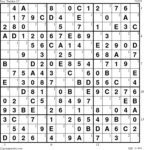 The grouppuzzles.com Easy Sudoku-15 puzzle for  with all 3 steps marked