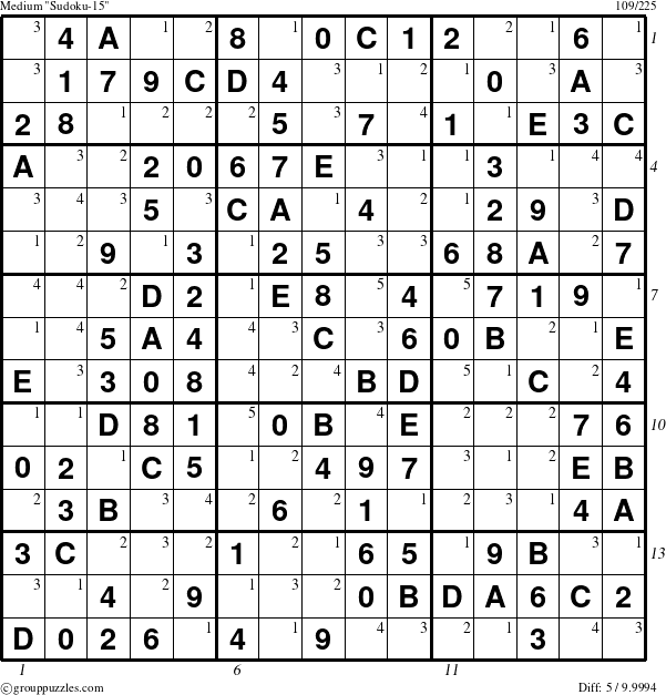 The grouppuzzles.com Medium Sudoku-15 puzzle for , suitable for printing, with all 5 steps marked