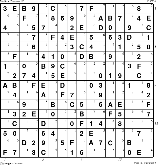 The grouppuzzles.com Medium Sudoku-16 puzzle for , suitable for printing, with all 8 steps marked