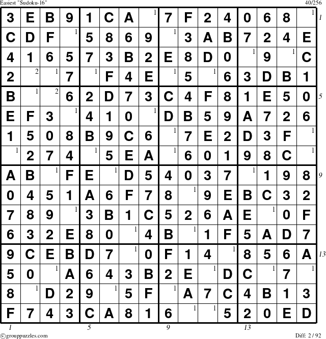 The grouppuzzles.com Easiest Sudoku-16 puzzle for , suitable for printing, with all 2 steps marked