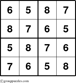 The grouppuzzles.com Answer grid for the Sudoku-4-5678 puzzle for 