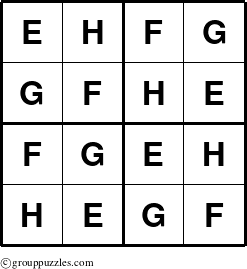 The grouppuzzles.com Answer grid for the Sudoku-4-EFGH puzzle for 