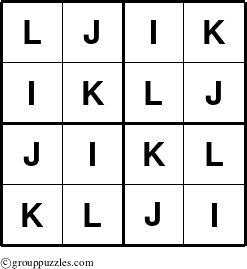 The grouppuzzles.com Answer grid for the Sudoku-4-IJKL puzzle for 