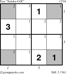 The grouppuzzles.com Easy Sudoku-4-OC puzzle for , suitable for printing, with all 3 steps marked