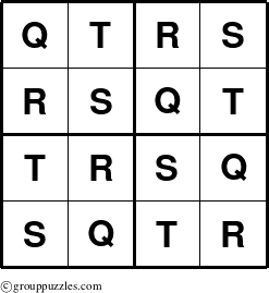 The grouppuzzles.com Answer grid for the Sudoku-4-QRST puzzle for 