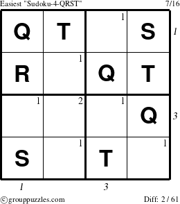 The grouppuzzles.com Easiest Sudoku-4-QRST puzzle for  with all 2 steps marked