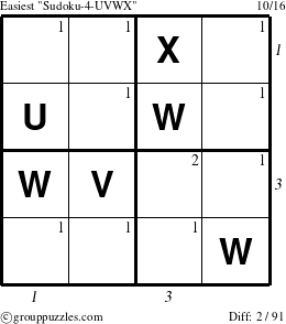 The grouppuzzles.com Easiest Sudoku-4-UVWX puzzle for  with all 2 steps marked