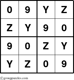 The grouppuzzles.com Answer grid for the Sudoku-4-YZ90 puzzle for 