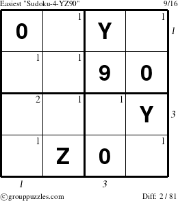 The grouppuzzles.com Easiest Sudoku-4-YZ90 puzzle for  with all 2 steps marked