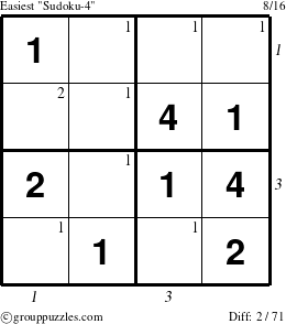 The grouppuzzles.com Easiest Sudoku-4 puzzle for  with all 2 steps marked