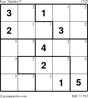 The grouppuzzles.com Easy Sudoku-5 puzzle for  with the first 3 steps marked