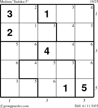 The grouppuzzles.com Medium Sudoku-5 puzzle for , suitable for printing, with all 6 steps marked