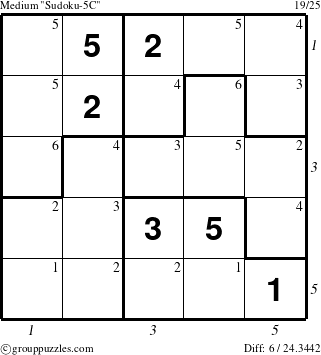 The grouppuzzles.com Medium Sudoku-5C puzzle for , suitable for printing, with all 6 steps marked