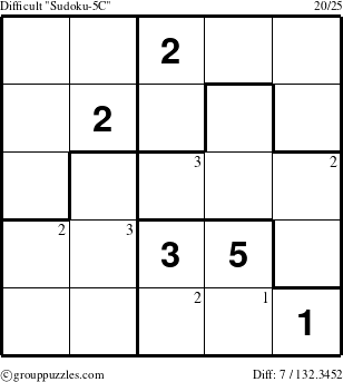 The grouppuzzles.com Difficult Sudoku-5C puzzle for  with the first 3 steps marked