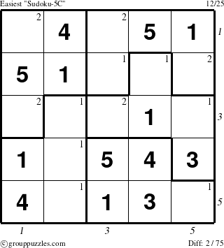 The grouppuzzles.com Easiest Sudoku-5C puzzle for  with all 2 steps marked