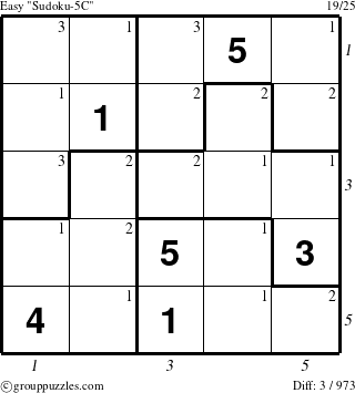 The grouppuzzles.com Easy Sudoku-5C puzzle for  with all 3 steps marked