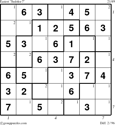 The grouppuzzles.com Easiest Sudoku-7 puzzle for , suitable for printing, with all 2 steps marked