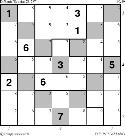 The grouppuzzles.com Difficult Sudoku-7B-2V puzzle for  with all 9 steps marked