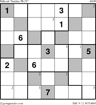 The grouppuzzles.com Difficult Sudoku-7B-2V puzzle for  with the first 3 steps marked