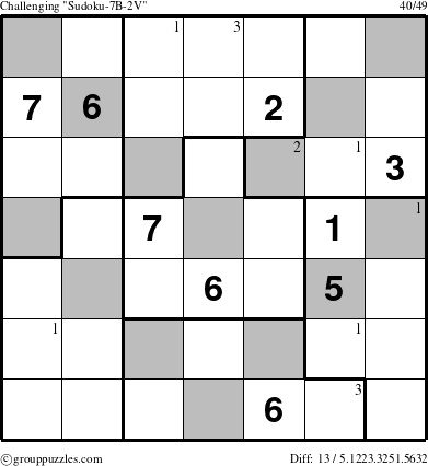 The grouppuzzles.com Challenging Sudoku-7B-2V puzzle for  with the first 3 steps marked