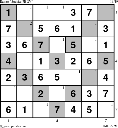 The grouppuzzles.com Easiest Sudoku-7B-2V puzzle for  with all 2 steps marked